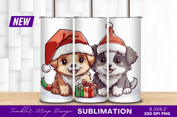 Download Christmas Puppies with Gift Tumbler Png - Christmas Collection