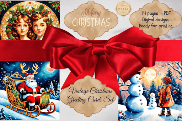 Download Vintage Christmas Greeting Cards Set - Premium Bundle