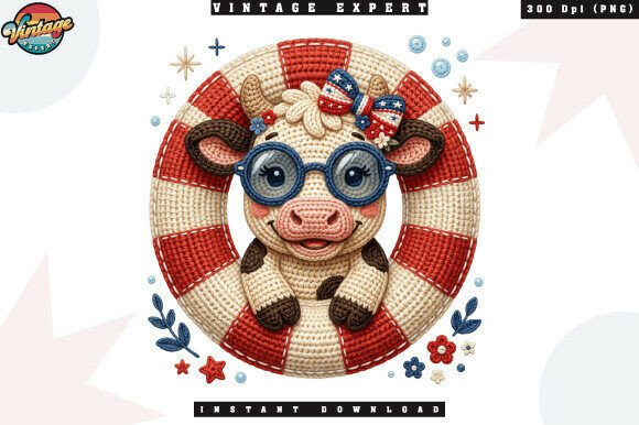 Download Patriotic Cow with Glasses Crochet PNG - Crochet png Collection