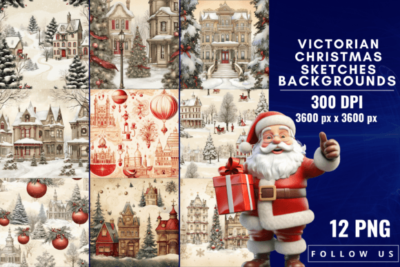 Download Victorian Christmas Sketches Backgrounds - Christmas Collection
